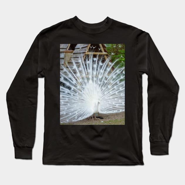 White Peacock Long Sleeve T-Shirt by Upbeat Traveler